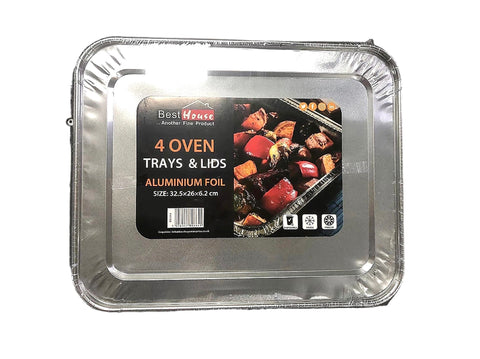 ALUMINIUM Medium Trays with Lids Pack of 4: Convenient and Secure Food Storage Solution Shrink wrapped BB0664 Origin manufacturing