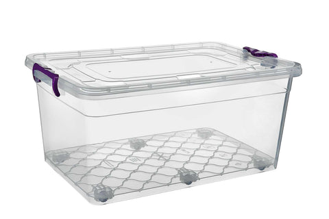 Plastic Storage Box with handles With Lid And Handles 80 L Capacity, With Wheels Transparent Origin Manufacturing