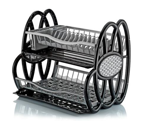 Double Dish Rack Drainer Kitchen Plate Cutlery Cup PLATE GLASS Holder Trays BLACK AND GREY Origin Manufacturing