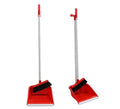 Long Handled Dustpan and Brush Set, Indoor Broom and Upright Dustpan with 130cm Handle, Sweeping Broom with Dust Pan for Lobby Kitchen Office RED Origin manufacturing